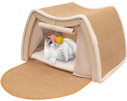 Krabhuis voor katten - Kattentent Speelhuis - Spelen en rusten - Met sisal krabplank