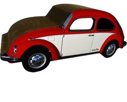 Krabplank: Krabkarton Volkswagen Kever rood / wit - Beetle - katten krabkarton - krabkarton voor katten - 75 x 29 x 22 cm
