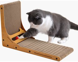 Krabkarton voor Katten krabplank voor katten met Speelballetje Ruimtebesparende L-vormige kattenkrabpaal Kattenspeeltje Krabmat Rustplek Bruin 62.3x24x40 cm