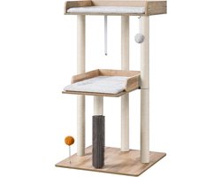 Krabpaal 111 cm Hoog met 2 Grote Platforms - Kattenboom Grijs/Beige