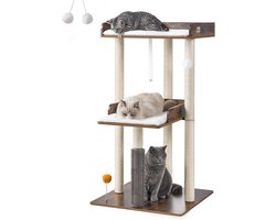 Krabpaal 111 cm met Grote Platforms en Extra Zachte Kussens | Kattenboom Vintage Bruin