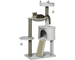 Krabpaal: Krabpaal 113 cm – Kattenboom met Katten Cave – Lichtgrijs