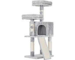 Krabpaal - 115 cm - Krabplank - Met 2 platformen - Met grot - Lichtgrijs