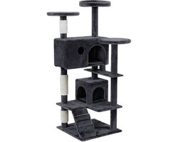 Krabpaal: Krabpaal 130 cm - Kattenkrabpaal met Sisalpalen, Huisje, Ladder en Ligplateaus - Kattenboom voor Binnenkatten - Donkergrijs