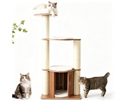 Krabpaal 135 cm XXL Kattenboom met Dikke Palen en Kattenhuis Stabiel Houten Krabmeubel voor Grote Katten 60x48x135cm
