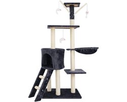 Krabpaal 142 cm Hoog met Grot, Hangmat en Speeltjes | Stabiele Klimboom voor Katten