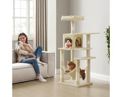 Krabpaal – 143 cm – Hoge Kattenboom – Met Grot en Hangmat – Veel Speelruimte
