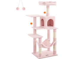 Krabpaal 143 cm hoog – Met 2 plateaus en hangmat pastelroze