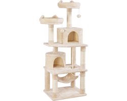 Krabpaal 158 cm - Karttenboom - Kattenkrabpaal met 2 kattenhuizen en 2 platforms - Sisal - Kattenmeubel stabiel - Beige