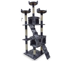 Krabpaal: Krabpaal - 170 cm - lichtgrijs - 3 platforms - 2 kattenholen