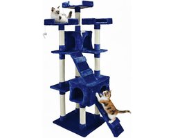 Krabpaal 170 cm voor katten met sisal, hut en platforms - blauw