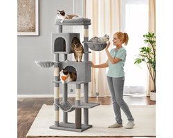 Krabpaal: Krabpaal – 175 cm – Kattenboom – Meerdere Verdiepingen – 2 Grotten – Veelzijdig