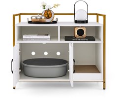 Krabpaal 197 cm Hout Hangmatten en Kattenbak Kartonnen Krabpalen Krabpaal en Verborgen Kattenbak Dubbele Deuren