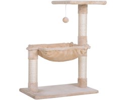 Krabpaal: Krabpaal 3 krabpalen sisal natuur platform hangmat en hangende bal afm. 50L x 36B x 70H cm kort pluche beige