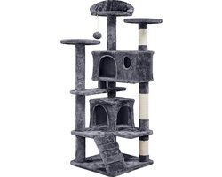 Krabpaal - 3 uitkijkplateau's - 2 Huisjes - Zacht - 5 lagen - 132x49x49 - Donkergrijs - Kattenboom - Krabpaal Voor Katten - Kattenhuis - Kattenmand - Kattenpaal - katten - Kittens