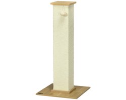 Krabpaal 38x38x80 cm beige, stevig duurzaam houten voetstuk, stabiel breed voetstuk, met slijtvaste sisal touw en hangend speelgoed, ruimtebesparend, geschikt voor kleine katten om te krabben en te spelen