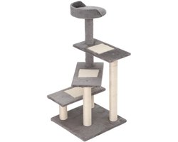 Krabpaal: Krabpaal 48,5x48,5x100cm Beige+Grijs Spiraalvormig Meerdere Plateaus Sisal Krabpalen Pluche voor 3 Katten Binnen
