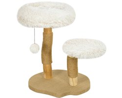 Krabpaal 50 x 47 x 61,5 cm Wit Hout Krabboom met Speelbal, Kattenbed en Krabplank Geschikt voor Katten tot 5 kg Huis Kattenboom