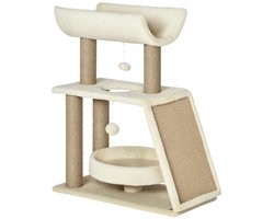 Krabpaal: Krabpaal 60x30x76cm Lichtbruin Sisal Krabpalen Krabplank Kattenbed U-vorm Plateau Speelbal Pluche Geschikt voor Katten tot 5kg