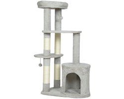Krabpaal: Krabpaal 60x45x114cm Lichtgrijs meerdere niveaus met kattenhol platforms sisalstammen pluche voor katten tot 6kg 1-2 katten woonkamer