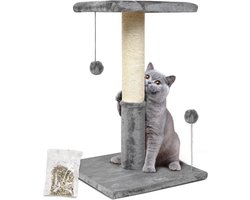 Krabpaal: Krabpaal 66 cm - Natuurlijke sisal - Hangende ballen - Kattenbed - Lichtgrijs