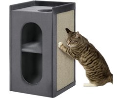 Krabton: Krabpaal 81 cm – Kattenboom met 2 Katten Caves & Krabplank – 2-Laagse Krabtoren – Donkergrijs