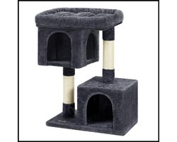 Krabpaal 84 cm - Kattenhuis L - Grote Platform Krabtoren voor Katten tot 7 kg - 2 Kattenholletjes - Stevig en Veilig