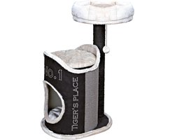 Krabpaal 90 cm met schuilplek en kussens - zwart/lichtgrijs/grijs