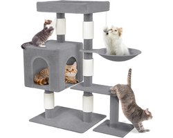 Krabpaal 92.5 cm Grijs met Lighut en Speeltjes - Stevige Klimboom voor Katten