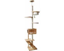 Krabpaal Altai - Kattenkrabpaal Plafond - Katten Klimmen Spelen - Plafondmontage Verstelbaar - 48 x 48 x 211-257 cm - Crème