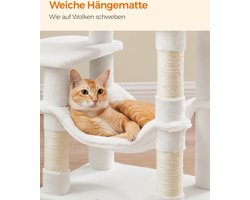 Krabpaal - Crème Wit - Kattenappartement - Spaanplaat Pluche Sisal - 45cm x 35cm x 112cm - Heavy Duty - Ideaal voor 4 katten