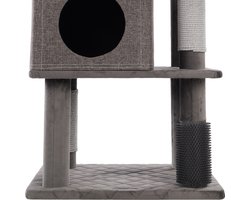 Krabpaal – Flamingo Aurora Grijs – 80x70x171 cm – luxe krabpaal met schuilplaats, manden & speeltjes – kattenmeubel met krabtouw & massageborstel – voor alle kattenrassen