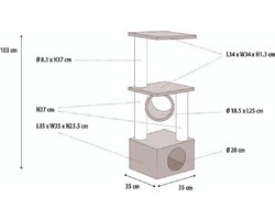 Krabpaal – Flamingo Baretti Grijs & Ecru – 35x35x103 cm – krabpaal met tunnel, huisje & ligplateaus – stijlvolle kattenboom – voor alle kattenrassen