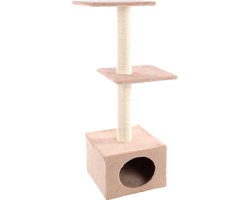 Krabpaal: Krabpaal – Flamingo Charbonel Beige & Crème – 47 × 35 × 103 cm – sisal krabpaal – met ligplateaus & huisje – voor katten