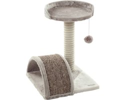 Krabpaal – Flamingo Charlton – krabpaal kat – krabmeubel met speeltje en ligplateau – jute krabtouw – 40x41x45 cm – lichtbeige & lichtgrijs