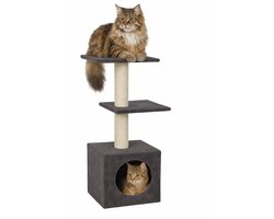 Krabpaal: Krabpaal – Flamingo Charmaine Grijs – 34,5 × 48 × 99 cm – jute krabpaal – met ligplateaus & schuilplaats – voor katten