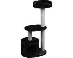 Krabpaal – Flamingo Echo – zwart & grijs – 48x34x99 cm – krabmeubel met ligplateaus & schuilplaats – sisaltouw – zachte pluche – voor katten & kittens