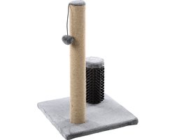 Krabpaal – Flamingo Fico Grijs – 39x39x60,5 cm – krabpaal met borstel & speeltje – kattenmeubel met jute krabtouw & pluche bekleding – compacte kattenboom voor katten van alle groottes