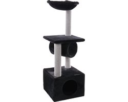 Krabpaal – Flamingo Gulf Zwart & Grijs – 35x35x103 cm – krabpaal met hangmat, tunnel & schuilplaats – design kattenmeubel – voor alle kattenrassen