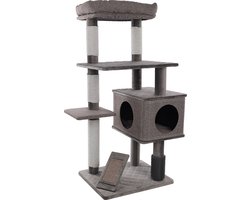 Krabpaal – Flamingo Halo Grijs – 76x58x127 cm – luxe krabpaal met mand, krabmat & massageborstel – kattenmeubel met krabtouw & schuilplaats – voor alle kattenrassen