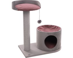 Krabpaal – Flamingo Kara – krabpaal kat – krabmeubel met hangmat en schuilplaats – krabpaal katoen touw – 65x35,5x65 cm – grijs