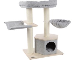 Krabpaal – Flamingo PREMIUM LINE Kaleb – 104x55x88 cm – luxe kattenkrabpaal met hangmatten, ligplateau & schuilplaats – kattenmeubel met papieren krabtouw & wasbare kussens – stijlvolle kattenboom voor alle kattenrassen