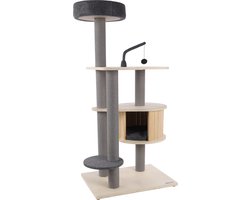 Krabpaal – Flamingo PREMIUM LINE Kandis – 74x59x137 cm – luxe krabpaal met schuilhuisje & gewatteerde ligplaatsen – kattenmeubel met papieren krabtouw & vilt bekleding – inclusief speeltje