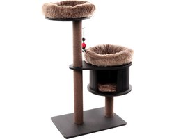Krabpaal – Flamingo Raisa 1 Bruin & Grijs – 79x45x119 cm – luxe kattenboom met relaxmand & schuilplaats – krabpaal met speeltje & papieren touw – voor alle kattenrassen