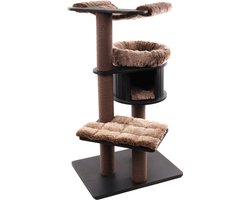 Krabpaal – Flamingo Raisa 2 Bruin & Grijs – 106x87,5x130 cm – luxe kattenboom met mand, hangmat & schuilplaats – krabpaal voor grote katten – met speeltje & papieren touw