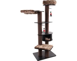 Krabpaal – Flamingo Raisa 3 Bruin & Grijs – 109x72,5x198 cm – XXL luxe kattenboom met mand, hangmat & kussens – design krabpaal met speeltje – voor alle kattenrassen