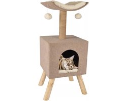 Krabpaal: Krabpaal – Flamingo Scandi Beige & Naturel & Wit – 36 × 43 × 82 cm – jute krabpaal – met ligplateau & schuilplaats – Scandinavisch design – voor katten