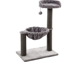 Krabpaal – Flamingo Wilma Grijs – 58x33x69 cm – kattenkrabpaal met hangmat, ligplateau & speeltje – kattenboom met jute krabtouw & zachte pluche – compact kattenmeubel voor alle kattenrassen