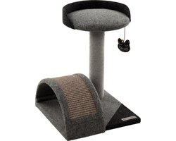 Krabpaal – Gene Grijs & Donkergrijs 43x45x45cm – compacte kattenkrabpaal met sisal krabmat, ligplateau & speeltje met bel