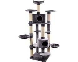 Krabpaal Giganto Grijs & Wit – 207 cm hoog – XXL kattenkrabpaal met 2 huisjes, 7 plateaus & hangmatten – Flamingo First Class Selection